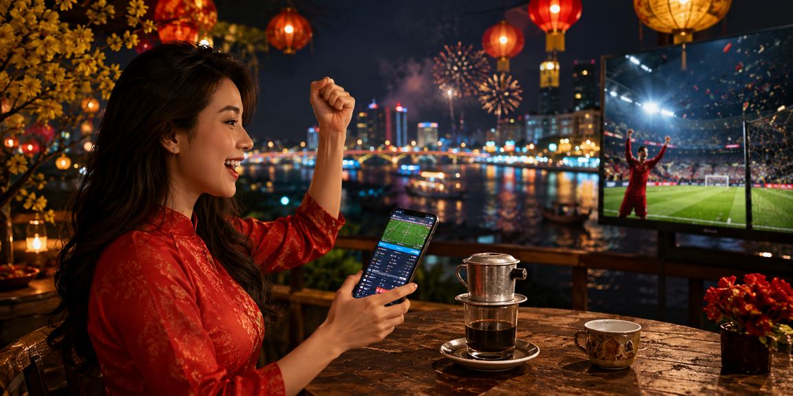 Người dùng vùng Mekong vừa uống cà phê vừa theo dõi kết quả cá cược thể thao trên điện thoại